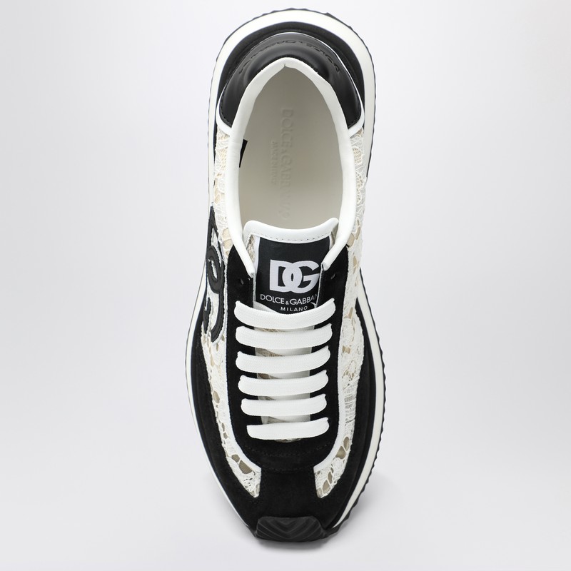 Dolce & Gabbana Black And White Low Top With Lace Details And Dg Patch On The Side In Black
