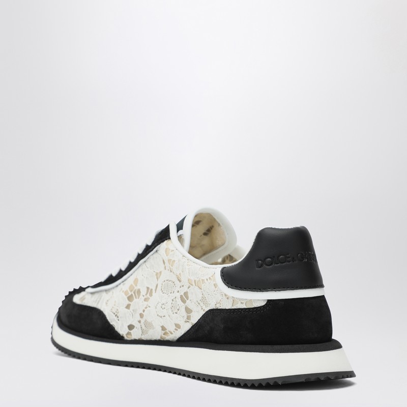 Dolce & Gabbana Black And White Low Top With Lace Details And Dg Patch On The Side In Black