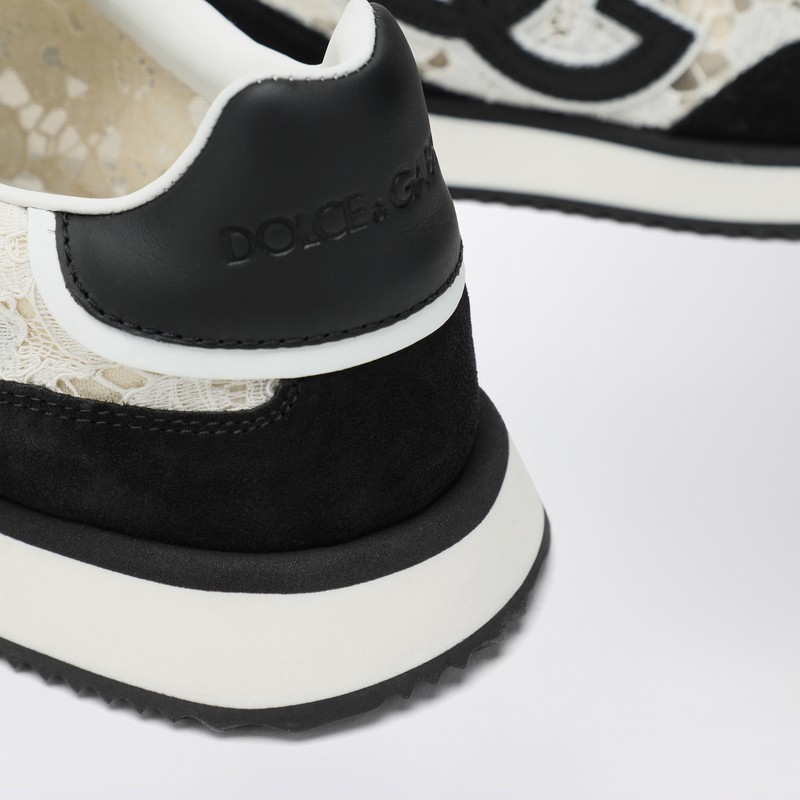 Dolce & Gabbana Black And White Low Top With Lace Details And Dg Patch On The Side In Black