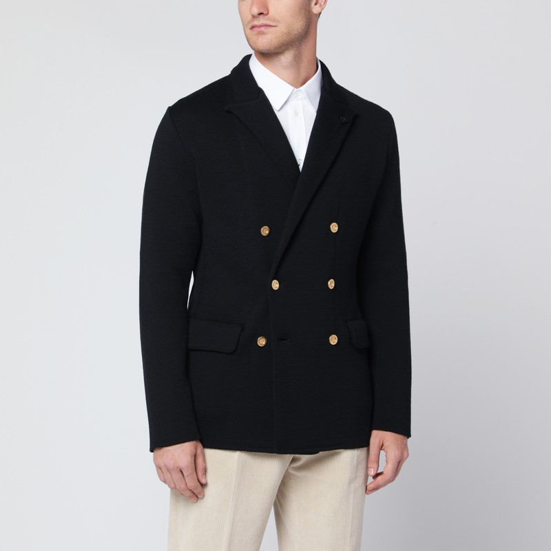Black wool knit double-breasted jacket
