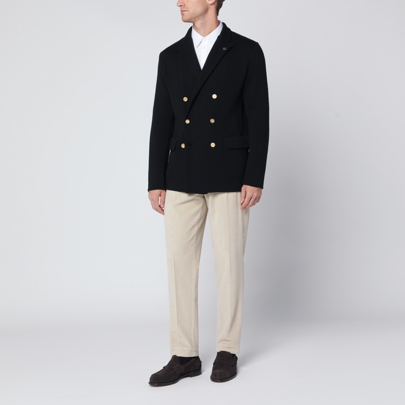 Lardini Wool Knit Double Breasted Coat In Black