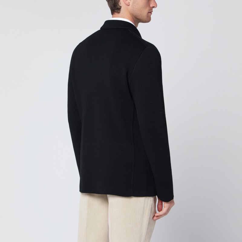Lardini Wool Knit Double Breasted Coat In Black