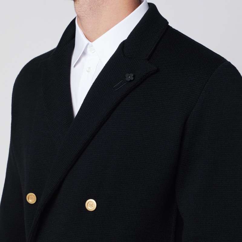 Lardini Wool Knit Double Breasted Coat In Black