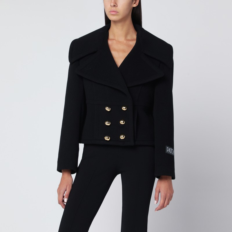 Short black double-breasted coat