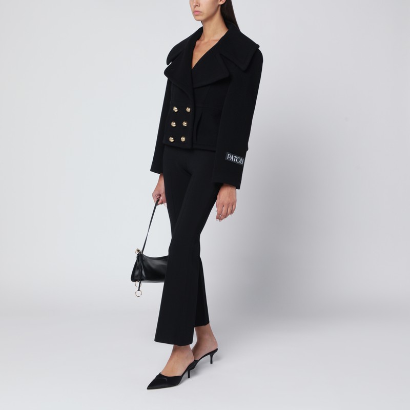 Patou Short Black Double-breasted Coat In Black