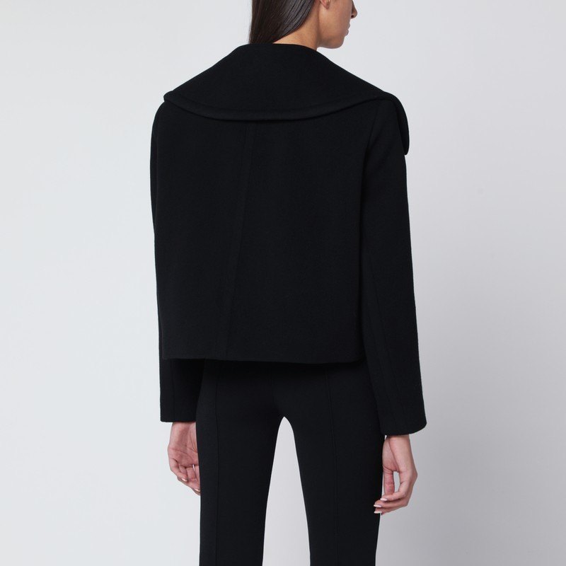 Patou Short Black Double-breasted Coat In Black