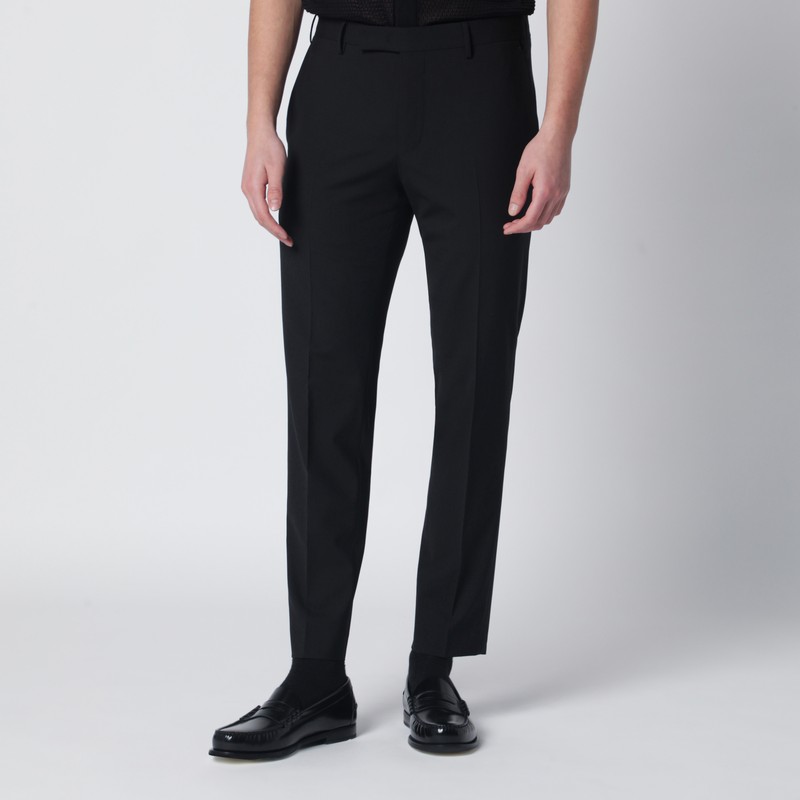 Black wool-blend trousers