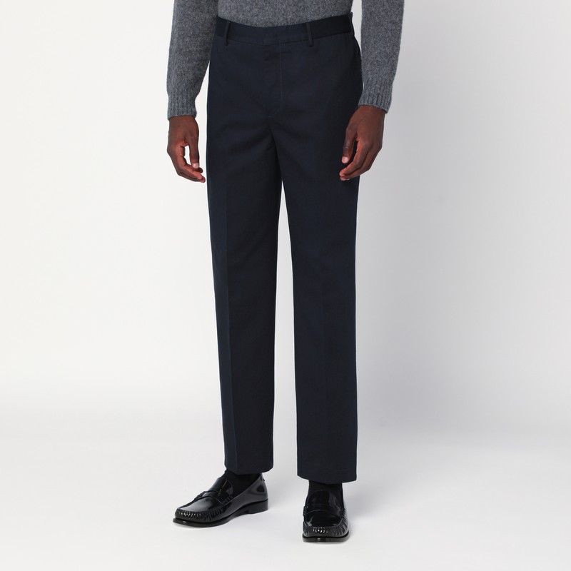 Pt Torino Navy Blue Cotton Trousers In Blue