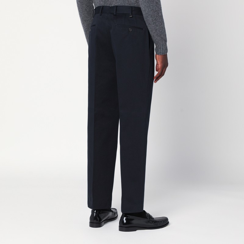 Pt Torino Navy Blue Cotton Trousers In Blue
