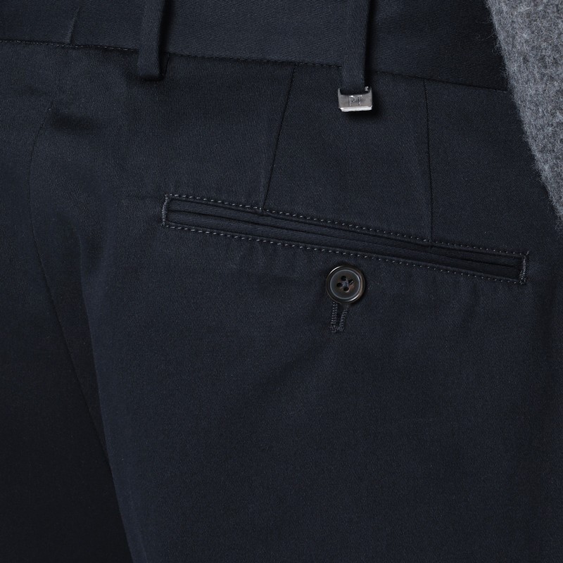 Pt Torino Navy Blue Cotton Trousers In Blue