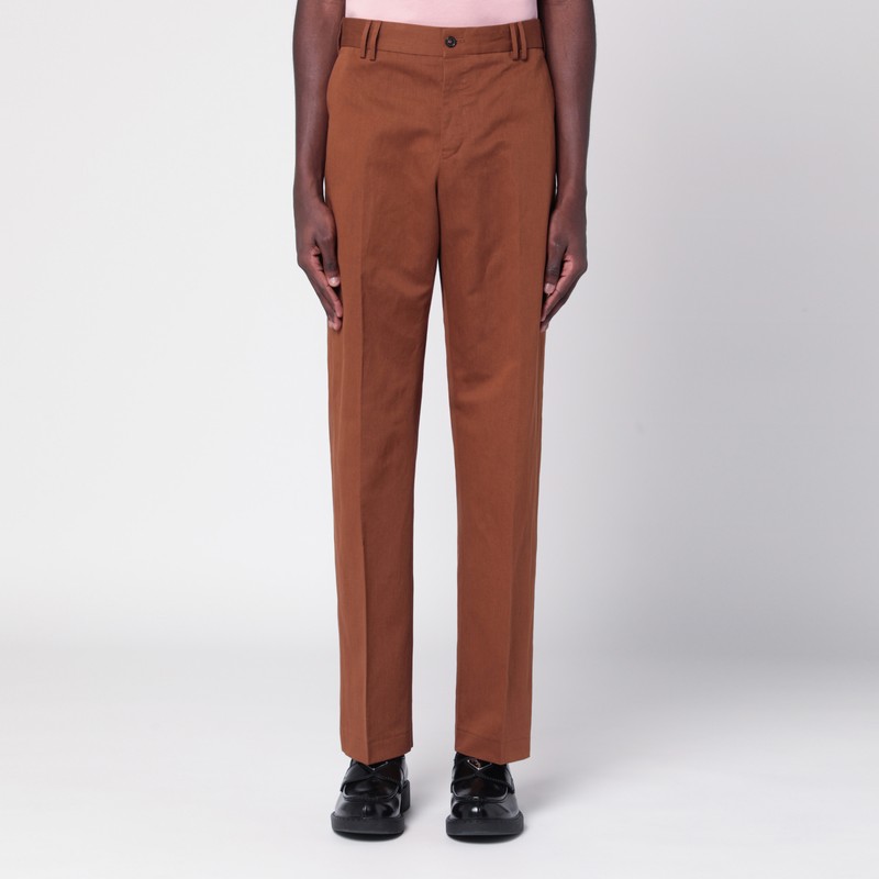Brown cotton and linen trousers - PT Torino - Modalova