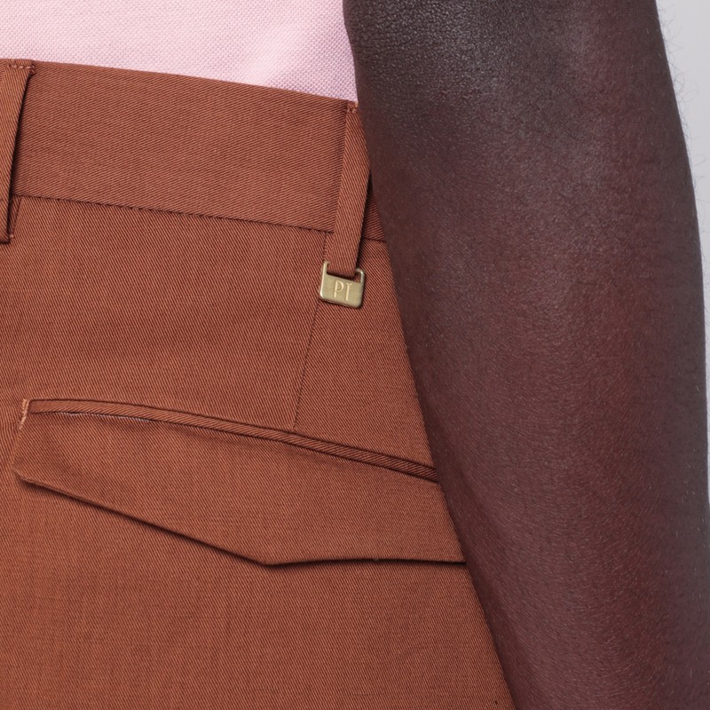Pt Torino Brown Cotton And Linen Trousers In Brown