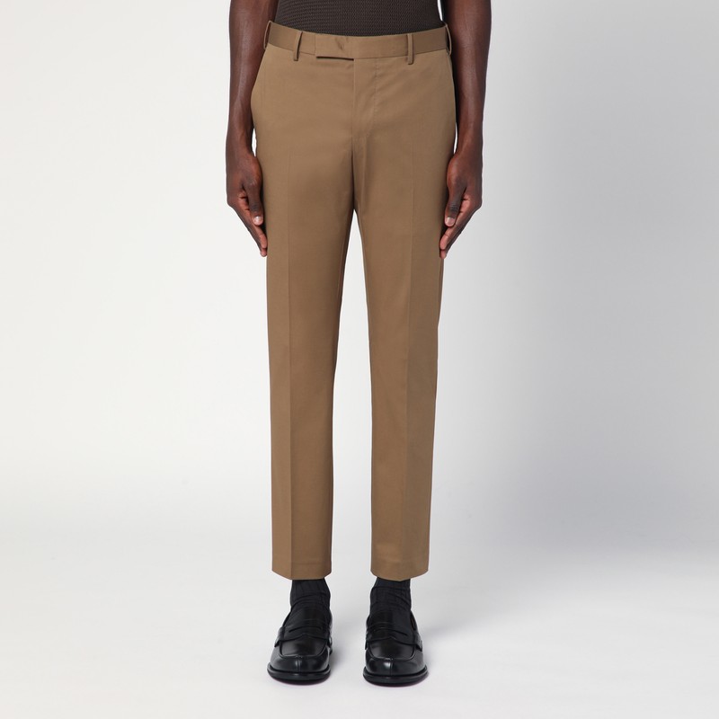 Slim-fit hazelnut-coloured cotton trousers