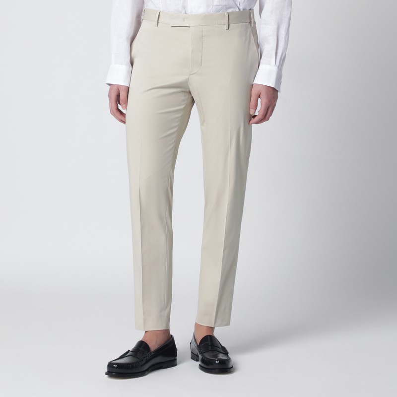Beige slim-fit cotton-blend trousers