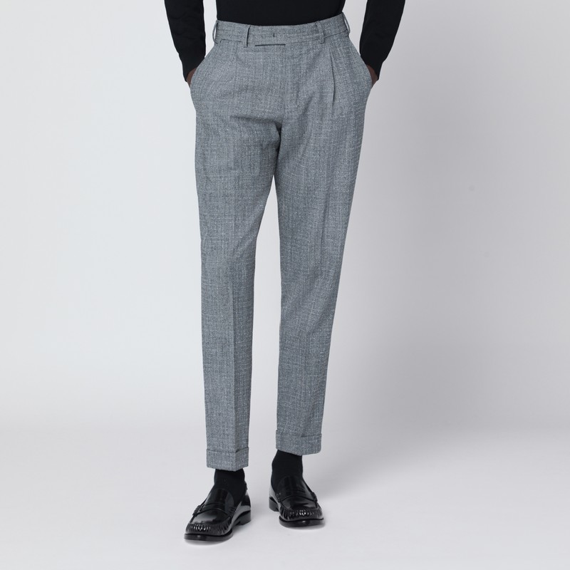 Gray patterned wool and cashmere trousers