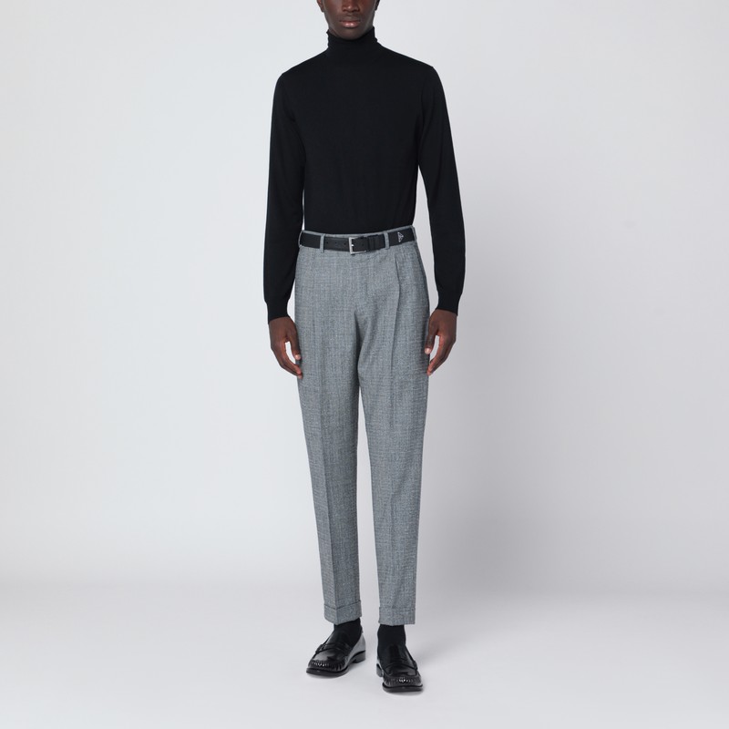 Pt Torino Gray Patterned Wool And Cashmere Trousers In Gray