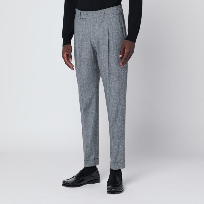 Pt Torino Gray Patterned Wool And Cashmere Trousers In Gray