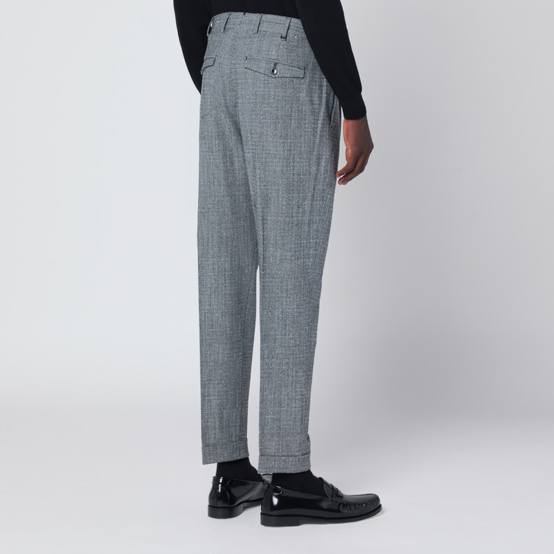 Pt Torino Gray Patterned Wool And Cashmere Trousers In Gray