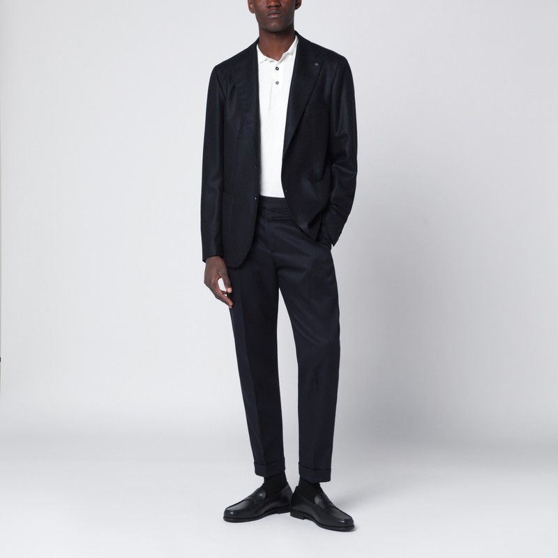 Pt Torino Navy Blue Wool Trousers In Blue