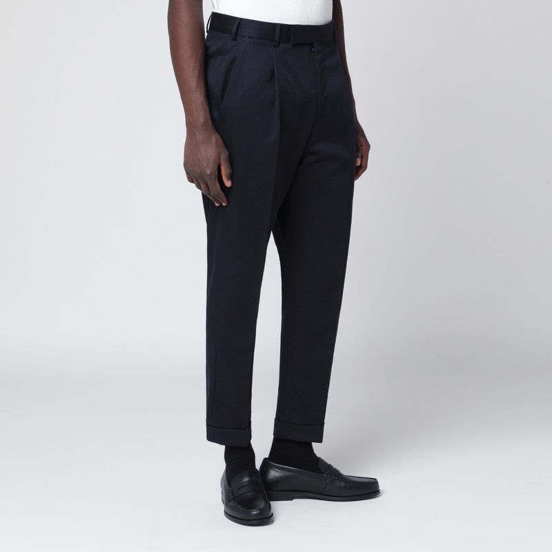 Pt Torino Navy Blue Wool Trousers In Blue