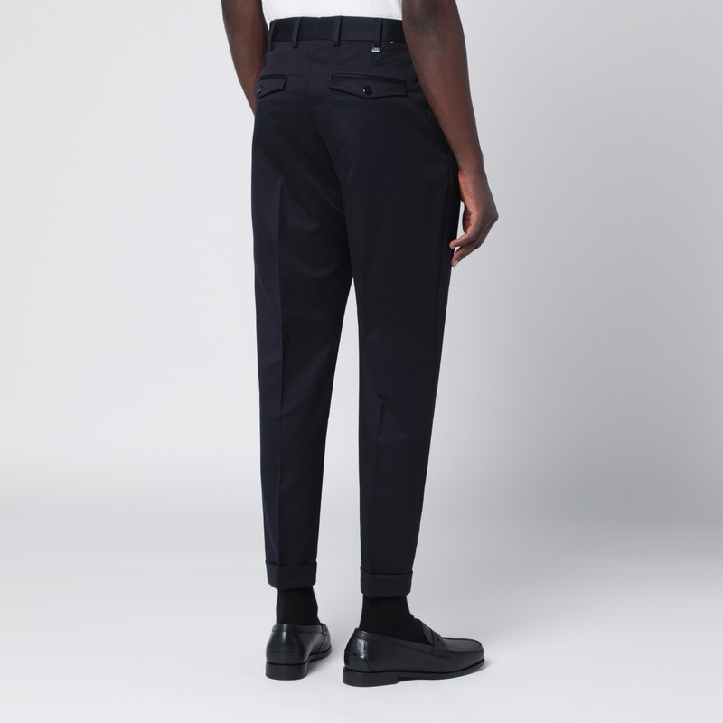 Pt Torino Navy Blue Wool Trousers In Blue