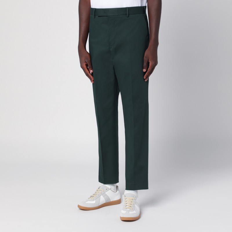 Pt Torino Cotton Trousers With Back Pockets And Belt Loops In Green