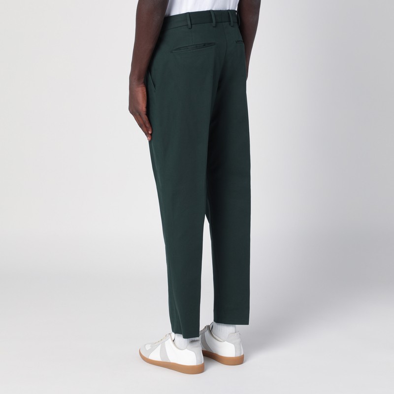 Pt Torino Cotton Trousers With Back Pockets And Belt Loops In Green