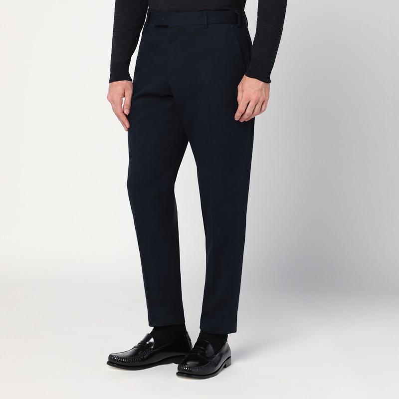 Pt Torino Navy Blue Cotton Trousers In Blue
