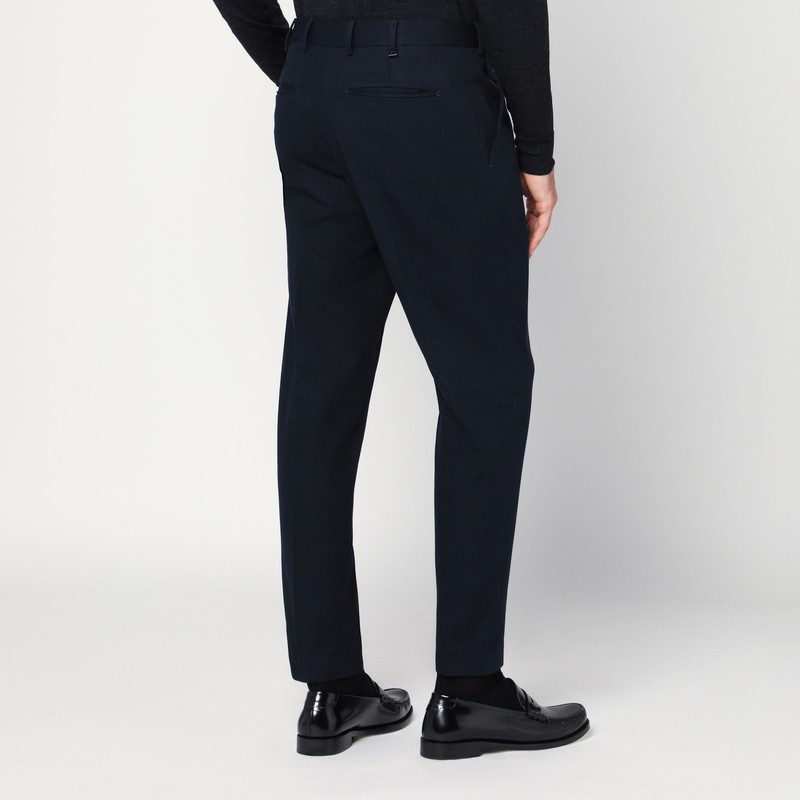 Pt Torino Navy Blue Cotton Trousers In Blue