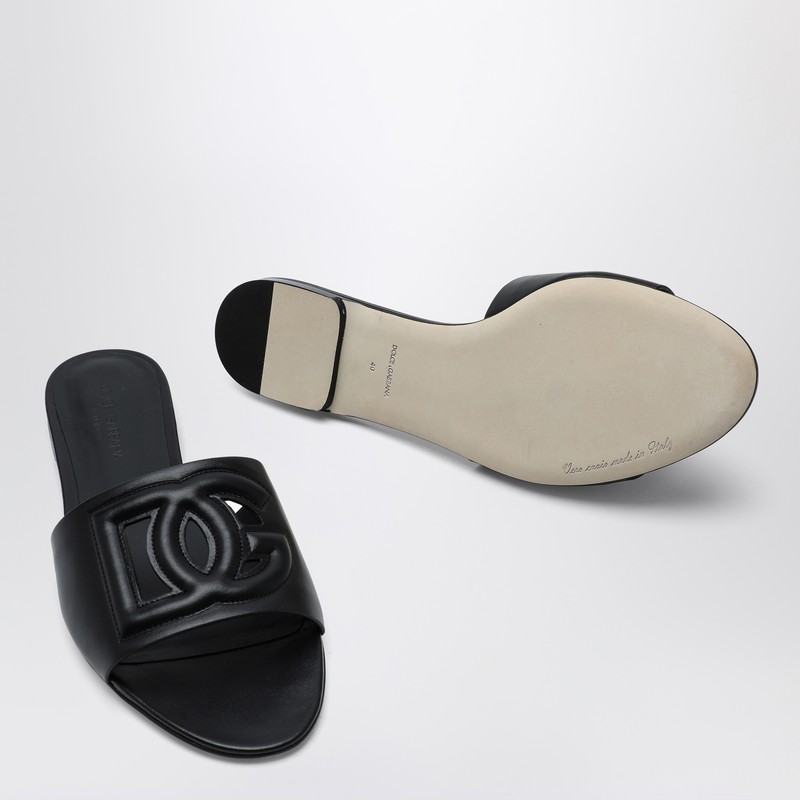 Dolce & Gabbana Black Leather Dg Millennials Flats In Black