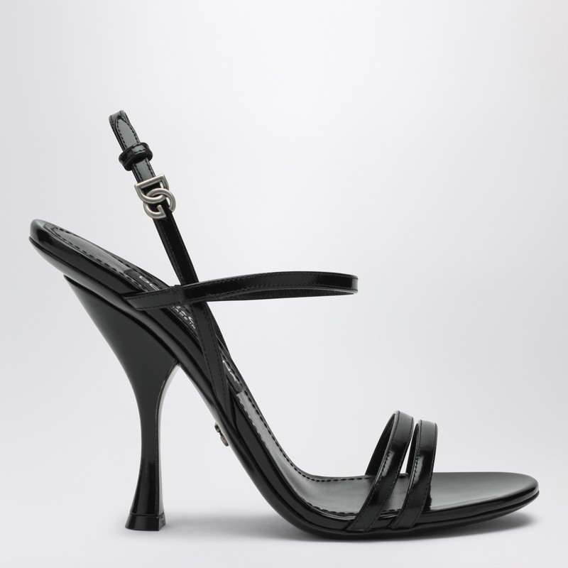 Dolce & Gabbana Black Polished Calf Leather Sandals