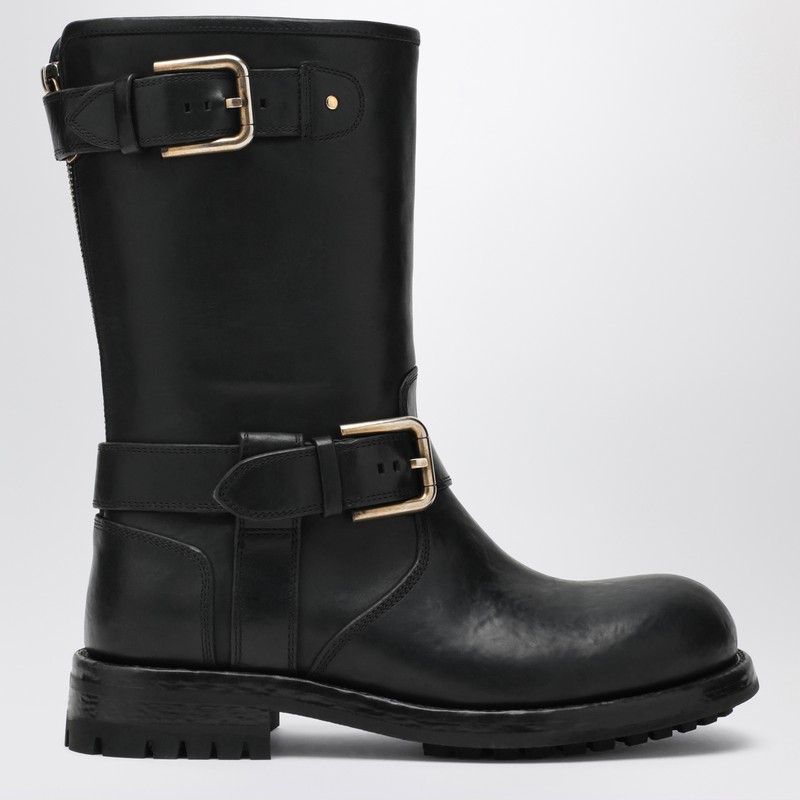 Black leather boot with buckles - Dolce&Gabbana - Modalova