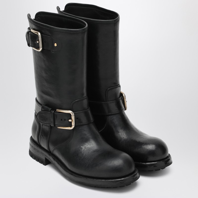 Dolce & Gabbana Black Leather Boot With Buckles In Black