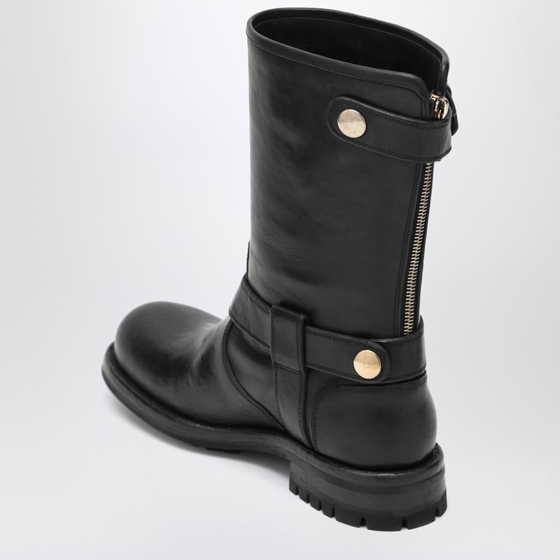 Dolce & Gabbana Black Leather Boot With Buckles In Black
