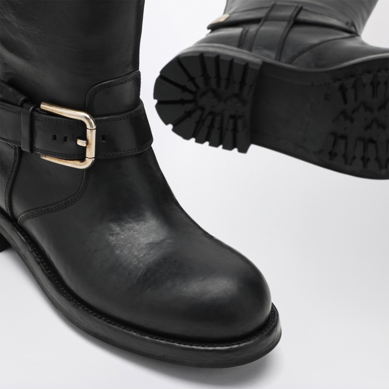 Dolce & Gabbana Black Leather Boot With Buckles In Black