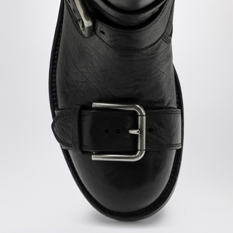 Dolce & Gabbana Black Leather Boots With Straps In Black