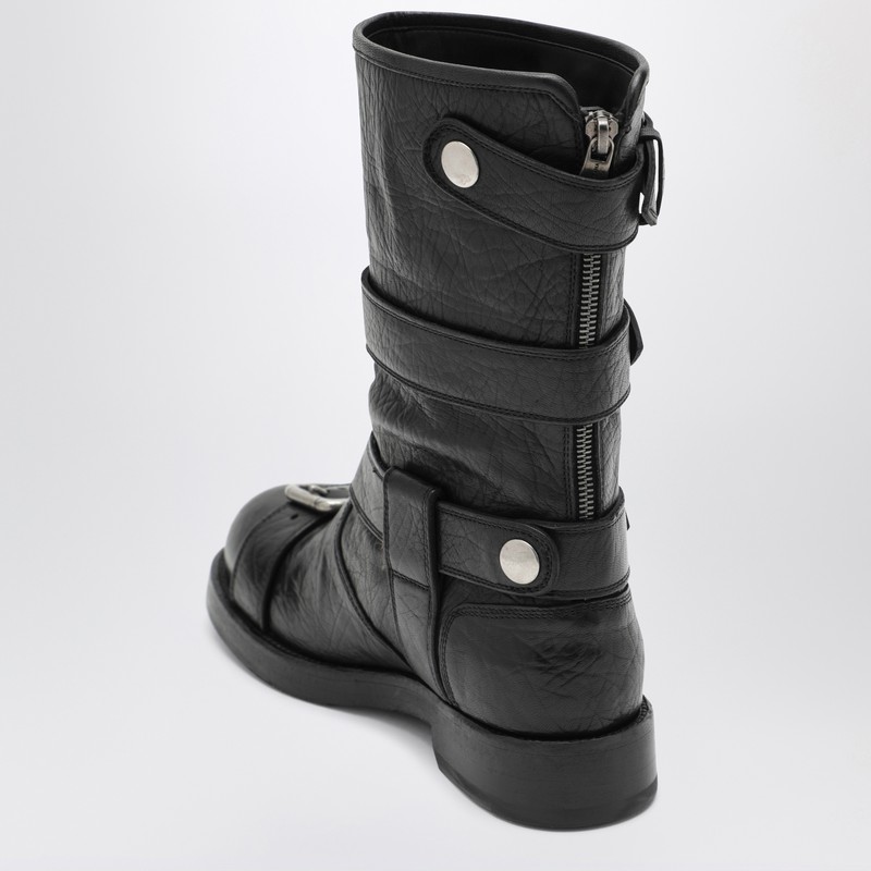 Dolce & Gabbana Black Leather Boots With Straps In Black