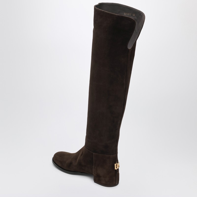 Dolce & Gabbana High Suede Boot In Ebony Brown In Brown
