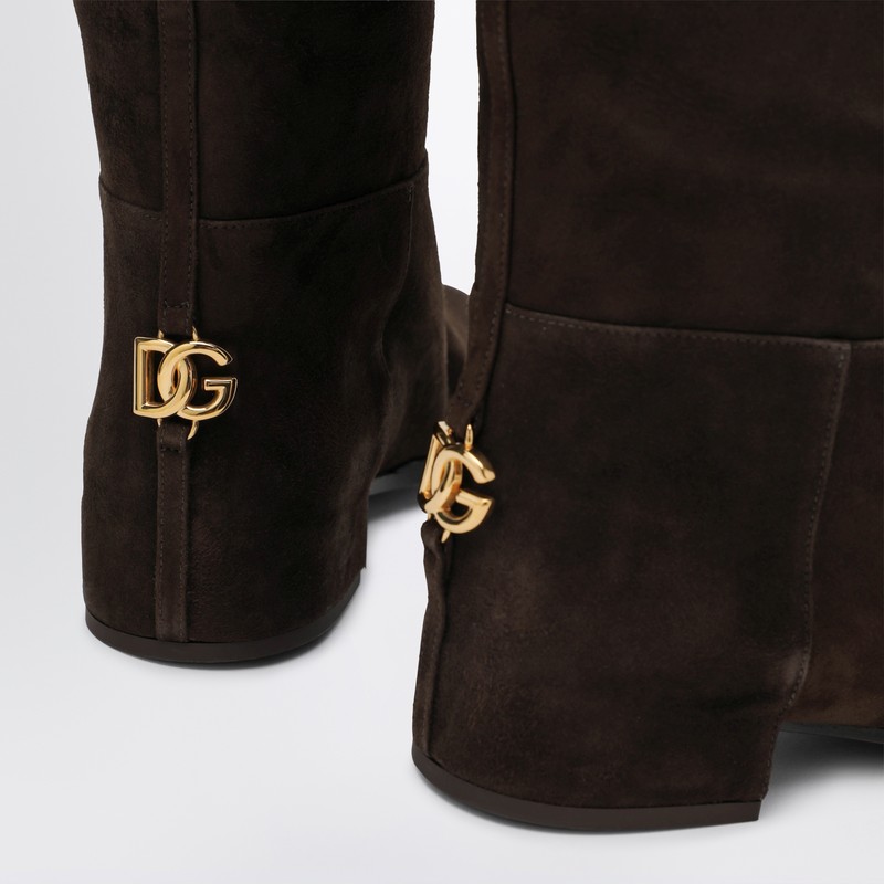 Dolce & Gabbana High Suede Boot In Ebony Brown In Brown