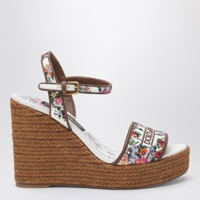 Wedge sandals with logo embroidery