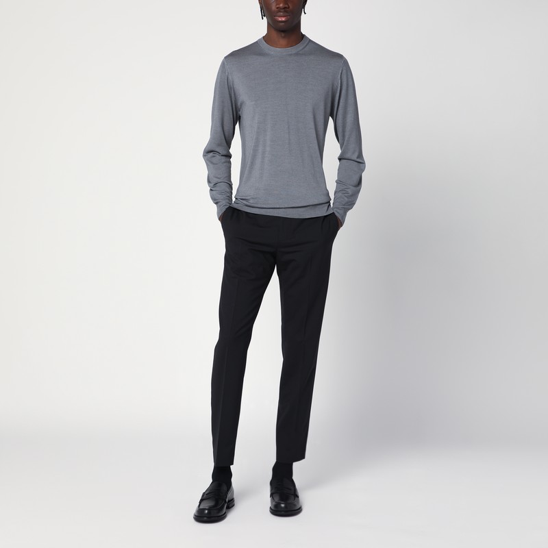 Drumohr Grey Merino Wool Crew-neck Sweater In Grey