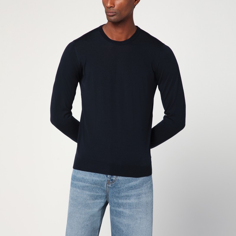 Navy blue wool crew neck sweater - Drumohr - Modalova
