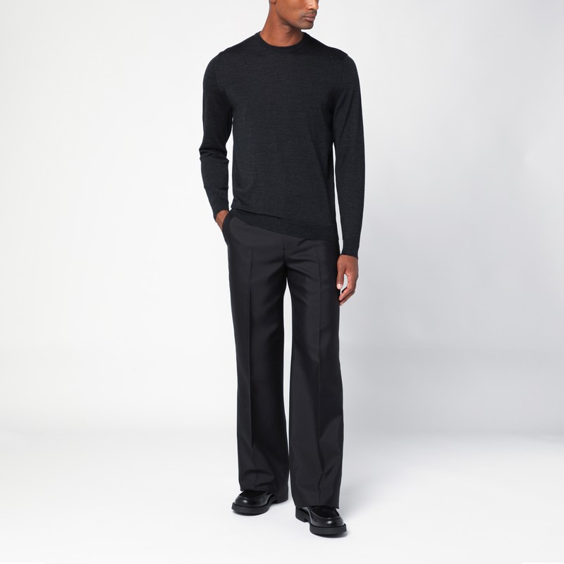 Drumohr Dark Grey Wool Crew-neck Sweater In Grey