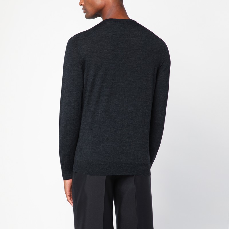 Drumohr Dark Grey Wool Crew-neck Sweater In Grey
