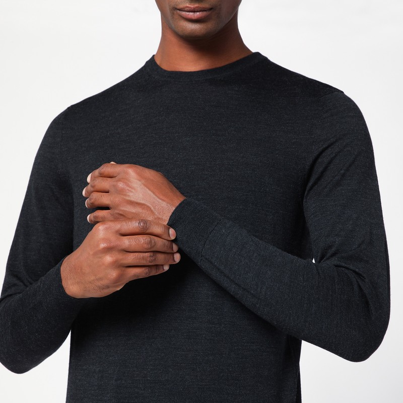 Drumohr Dark Grey Wool Crew-neck Sweater In Grey