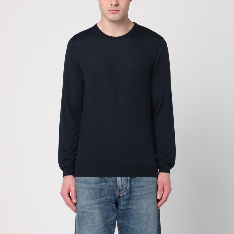 Navy blue wool crew-neck sweater - Drumohr - Modalova