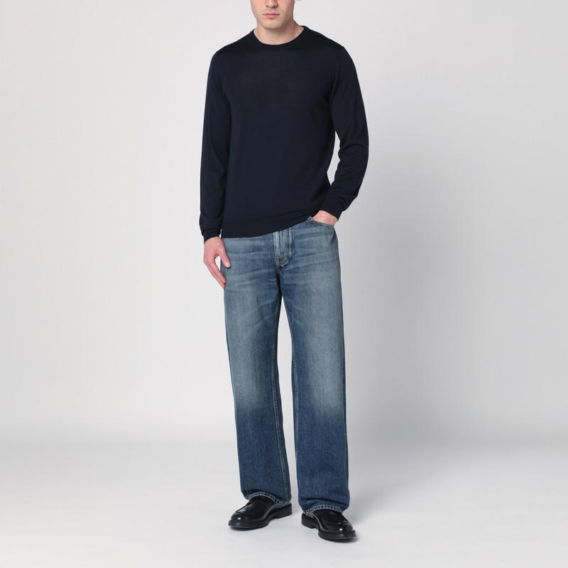 Drumohr Navy Blue Wool Crew-neck Sweater In Blue