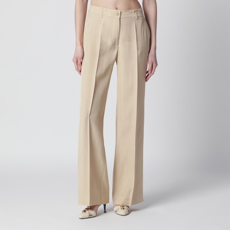 Champagne-colored viscose trousers