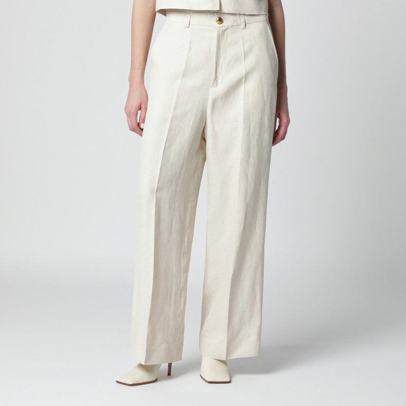 Sand-colored linen-blend trousers