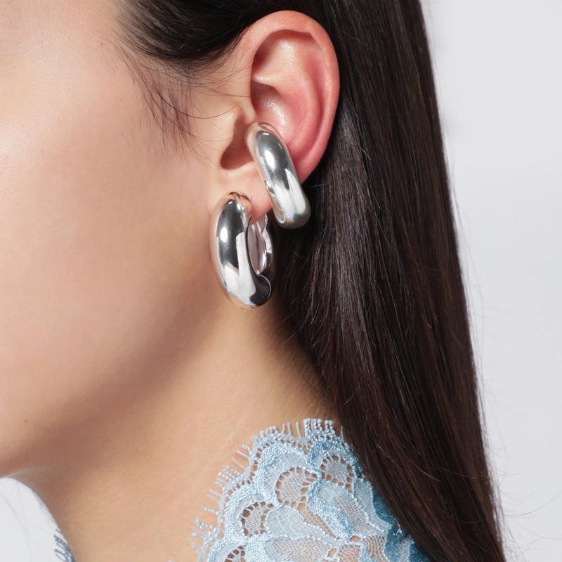 Eliou Varsity Silver Ear Cuff In White